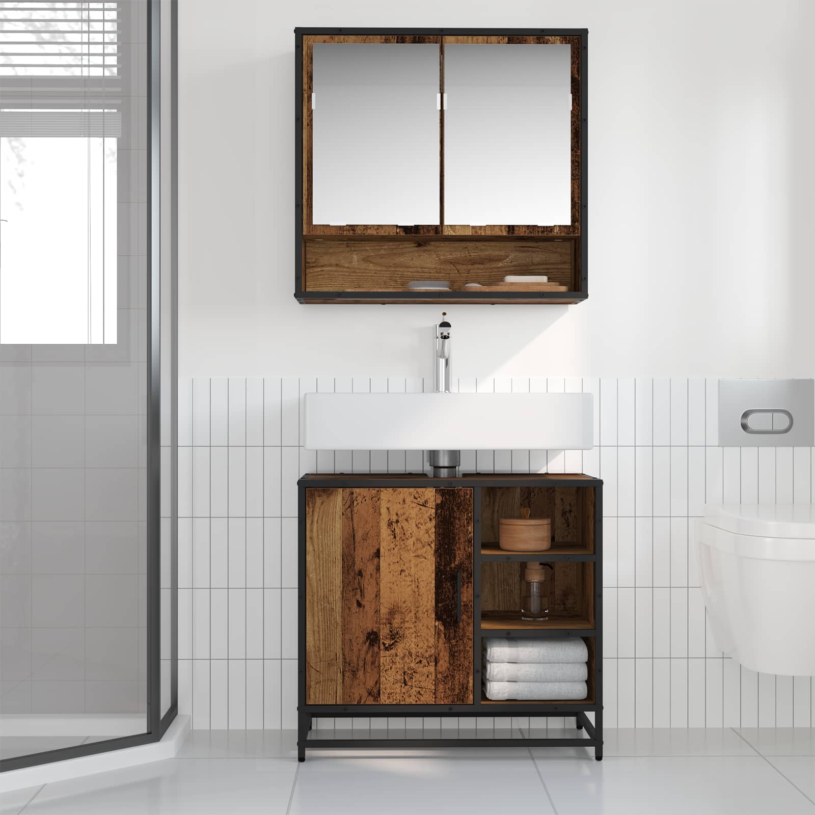 Set di mobili per il bagno con cassetto 2 pcs Legno vecchio | homemem39