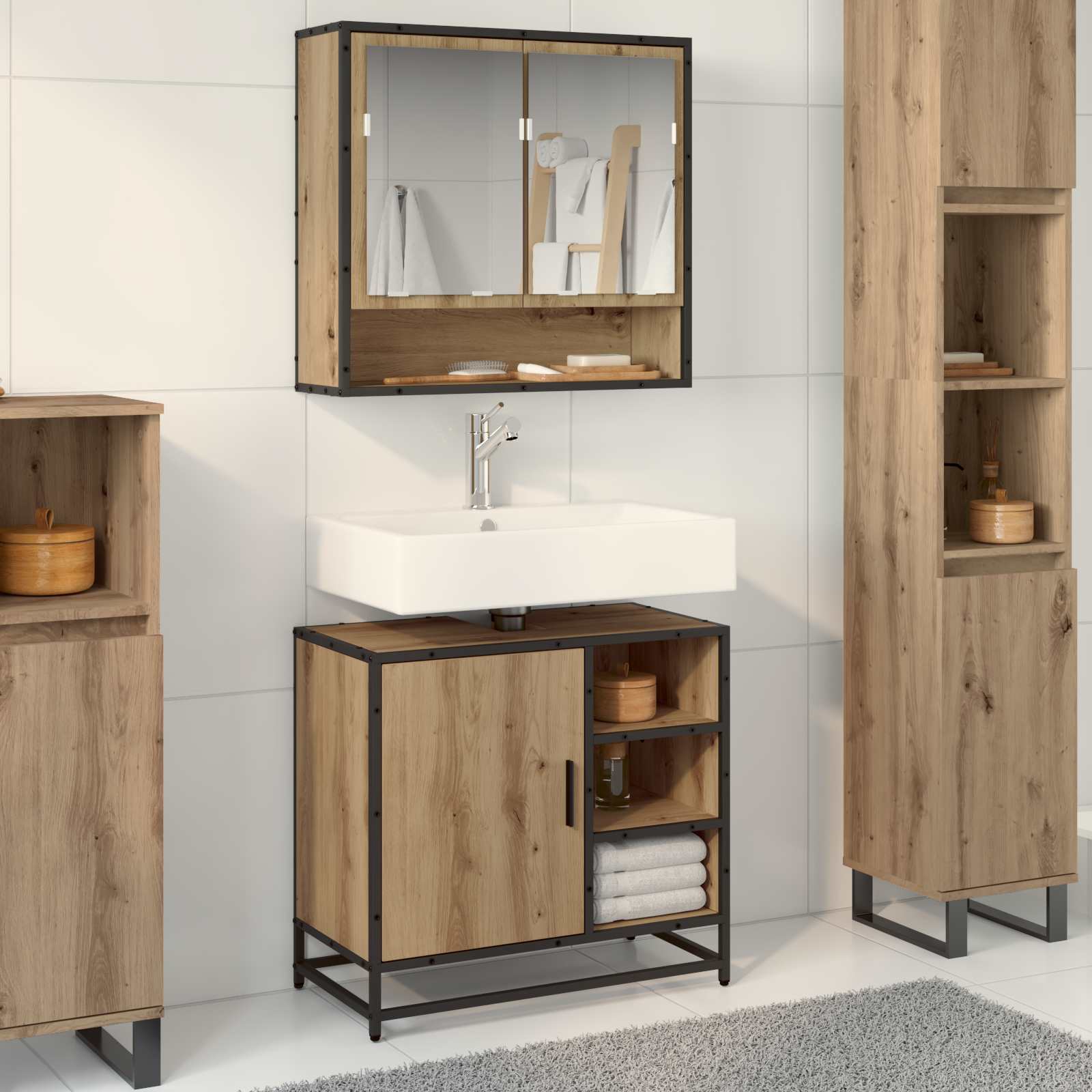 Set di mobili per il bagno 2 pz Rovere artigianale | homemem39