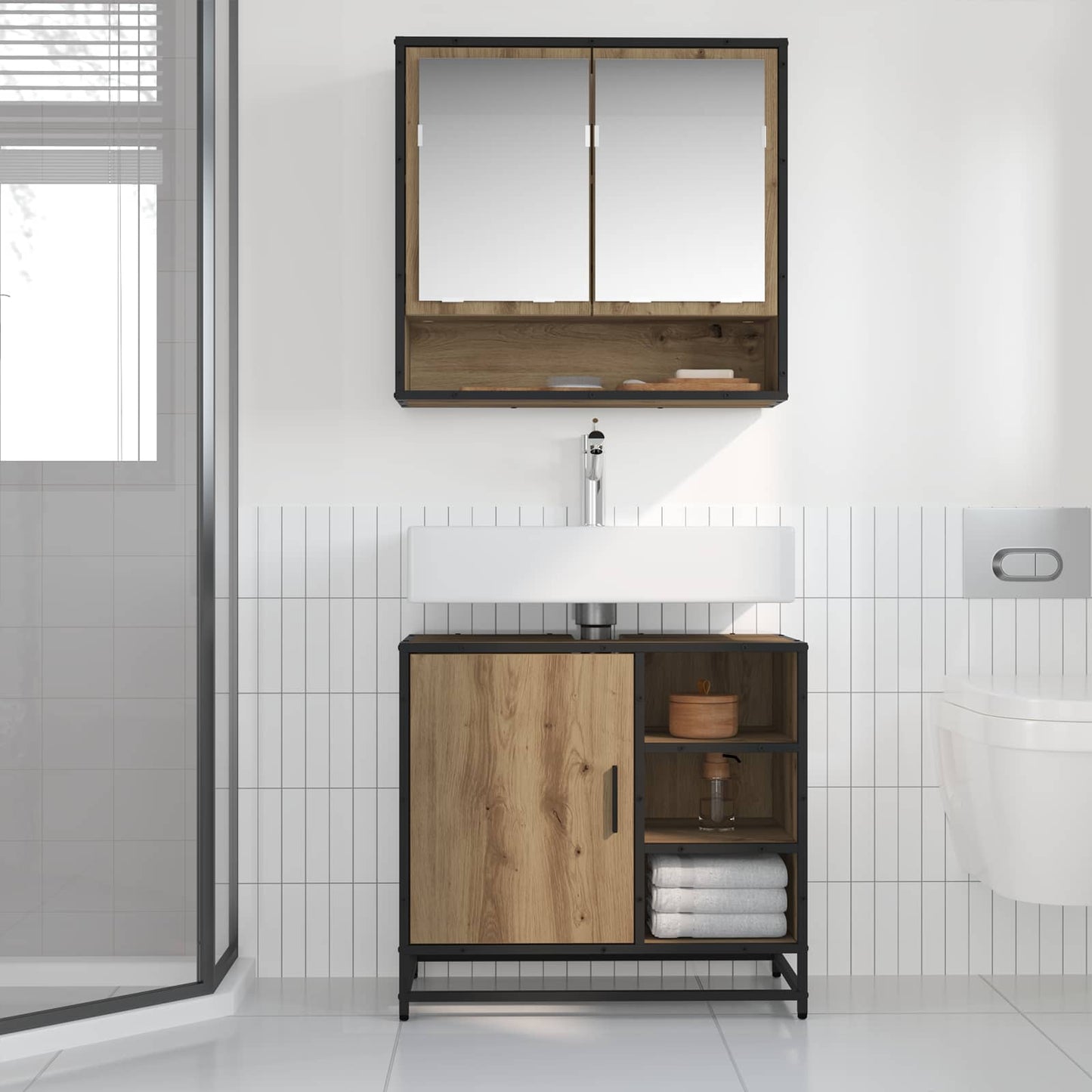 Set di mobili per il bagno 2 pz Rovere artigianale | homemem39