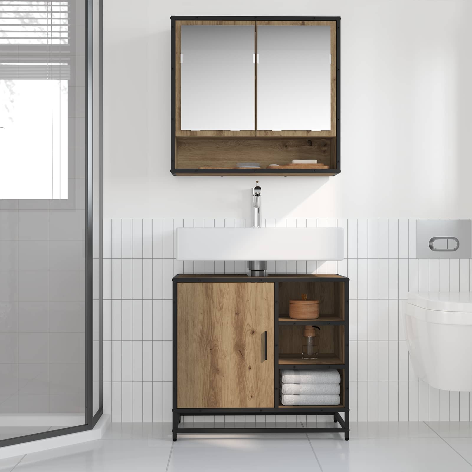 Set di mobili per il bagno 2 pz Rovere artigianale | homemem39
