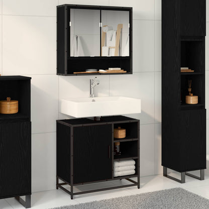 Set di mobili per il bagno 2 pcs Rovere Nero Legno multistrato | homemem39