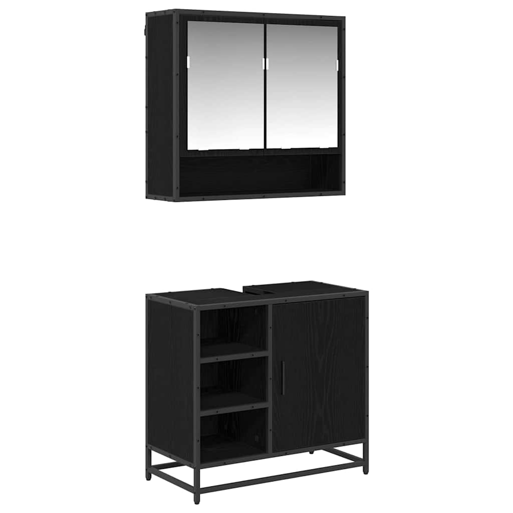 Set di mobili per il bagno 2 pcs Rovere Nero Legno multistrato | homemem39