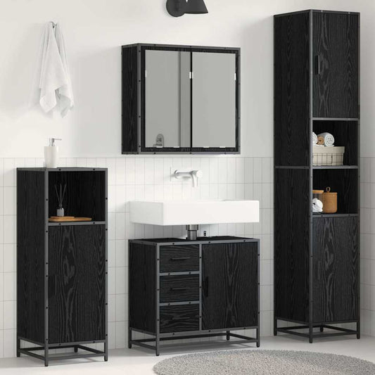 Set di mobili per il bagno 4 pcs Rovere Nero Legno multistrato | homemem39
