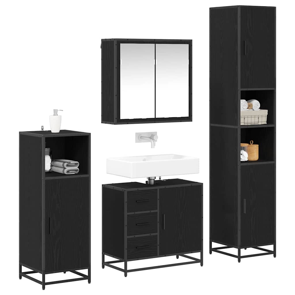 Set di mobili per il bagno 4 pcs Rovere Nero Legno multistrato