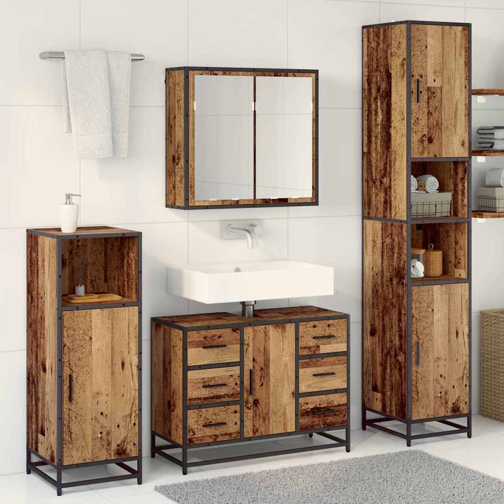 Set di mobili per il bagno con cassetto 3 pcs Legno vecchio | homemem39