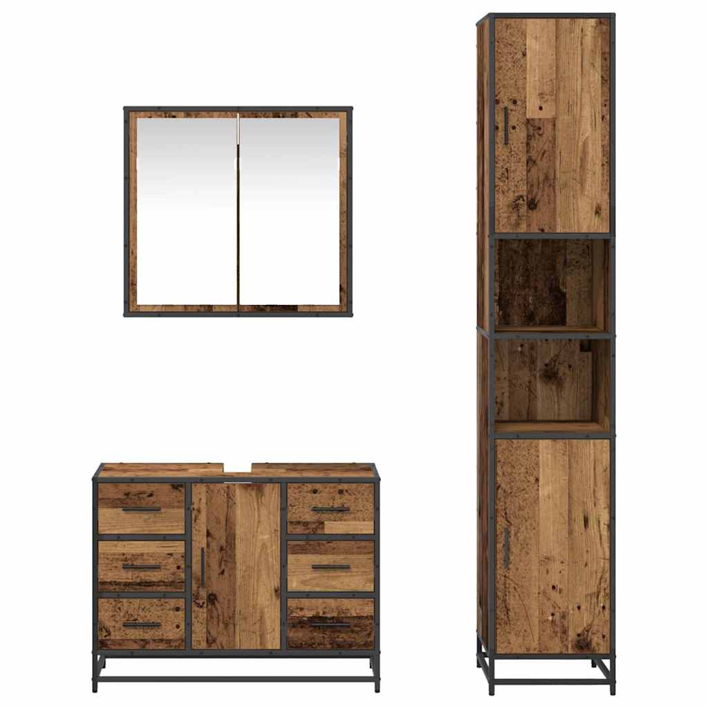 Set di mobili per il bagno con cassetto 3 pcs Legno vecchio | homemem39
