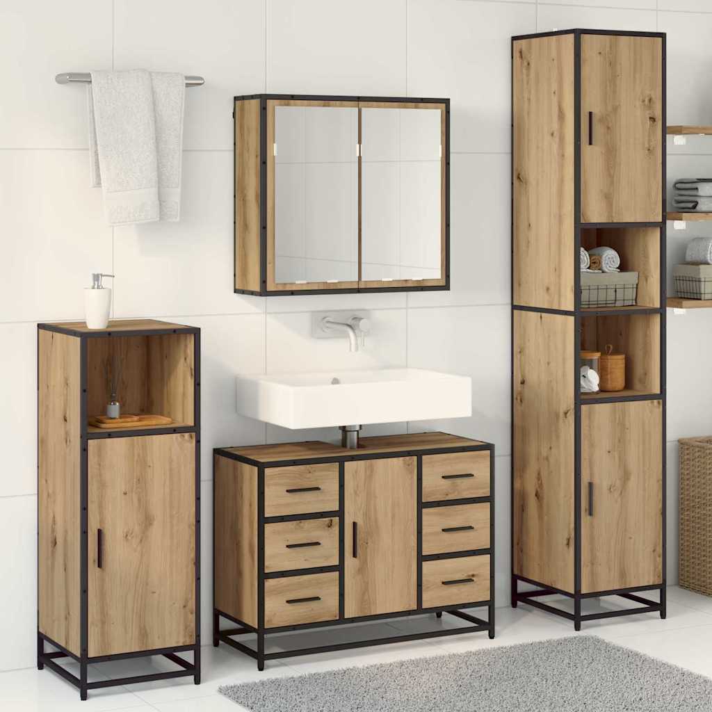 Set di mobili per il bagno 3 pz Rovere artigianale | homemem39