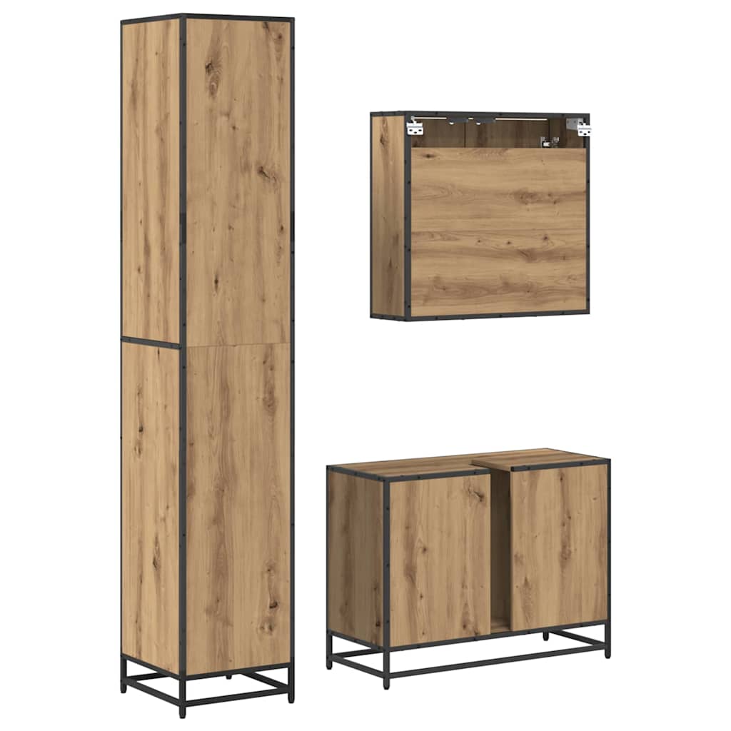 Set di mobili per il bagno 3 pz Rovere artigianale | homemem39