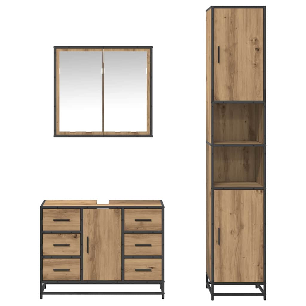 Set di mobili per il bagno 3 pz Rovere artigianale | homemem39