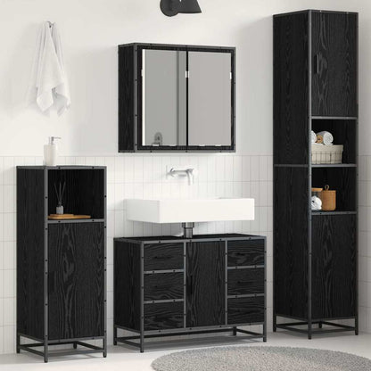 Set di mobili per il bagno 3 pcs Rovere Nero Legno multistrato