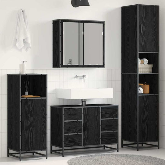 Set di mobili per il bagno 3 pcs Rovere Nero Legno multistrato | homemem39