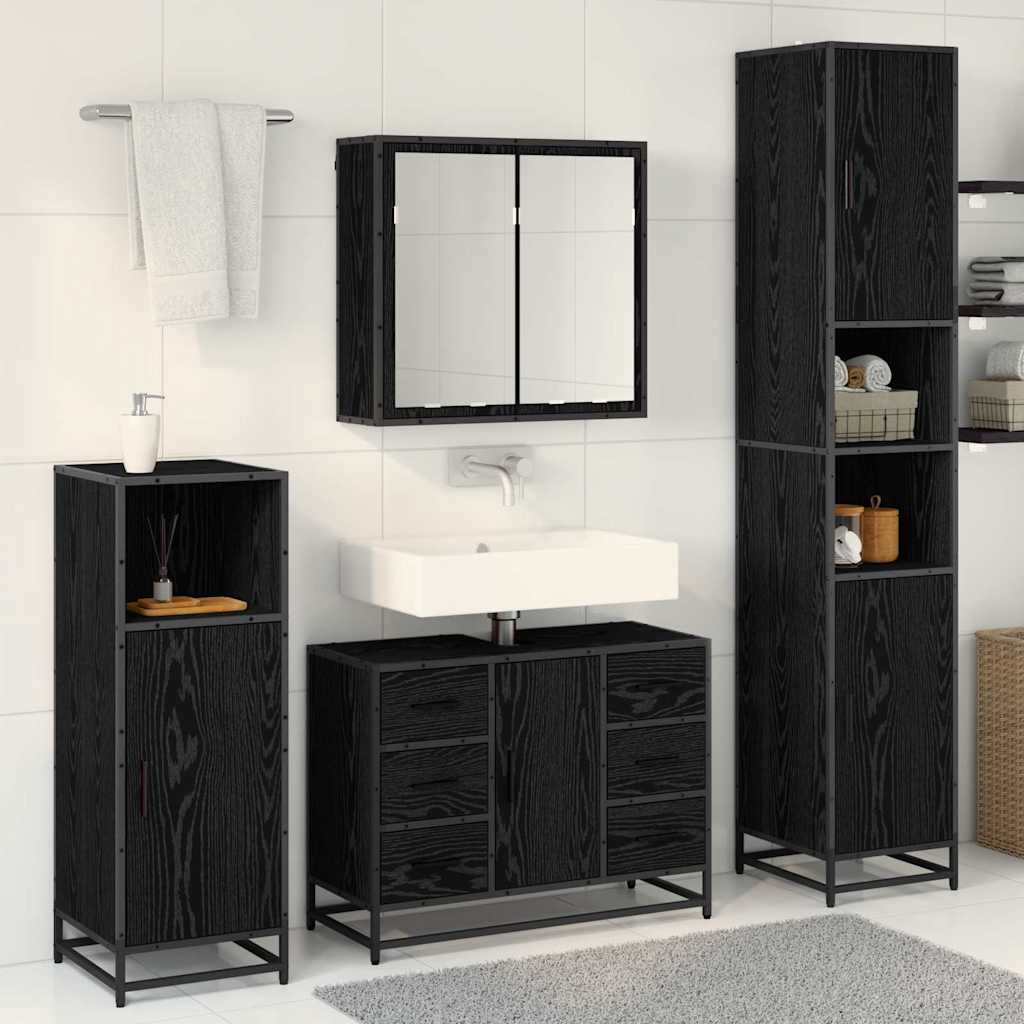 Set di mobili per il bagno 3 pcs Rovere Nero Legno multistrato