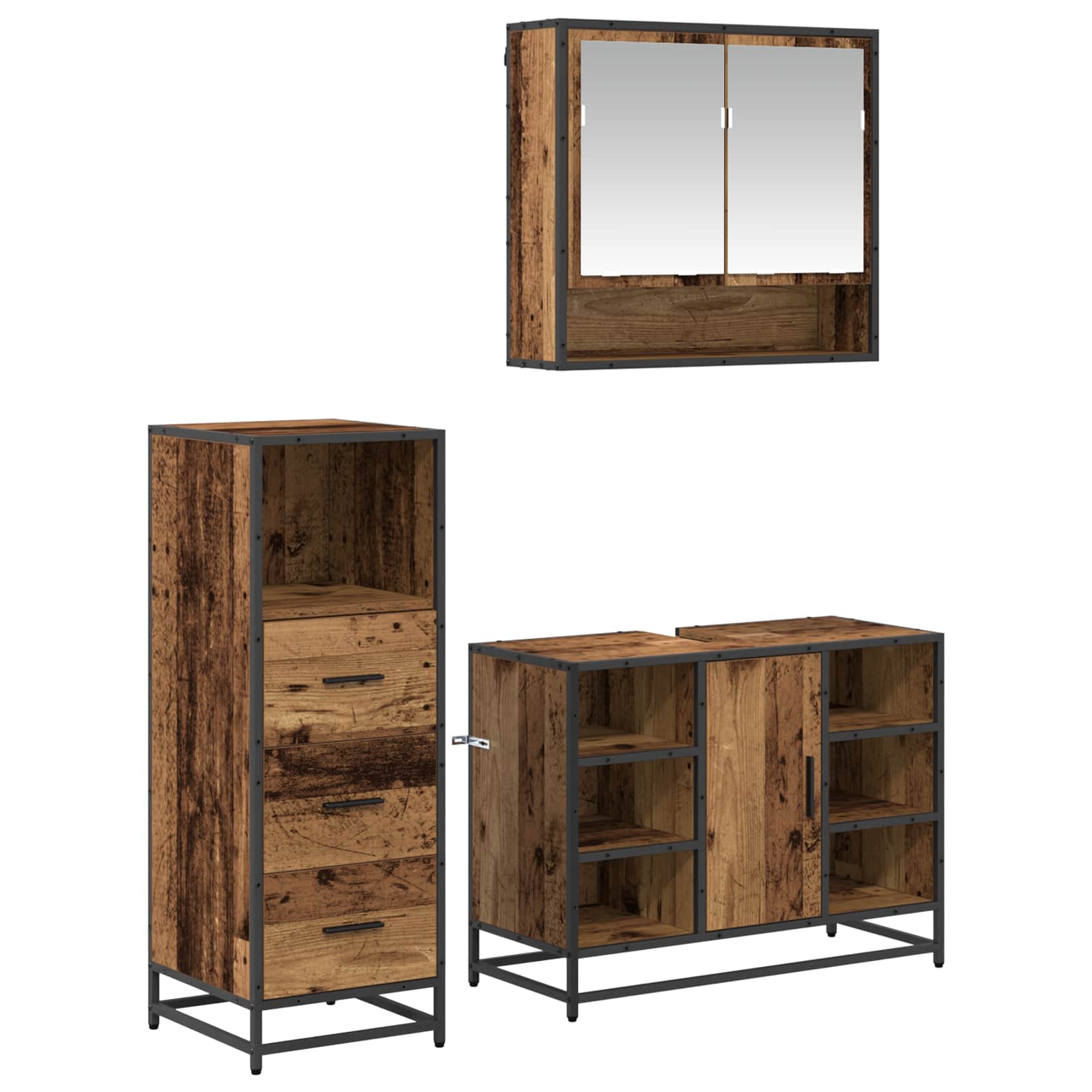Set di mobili per il bagno con cassetto 3 pcs Legno vecchio | homemem39