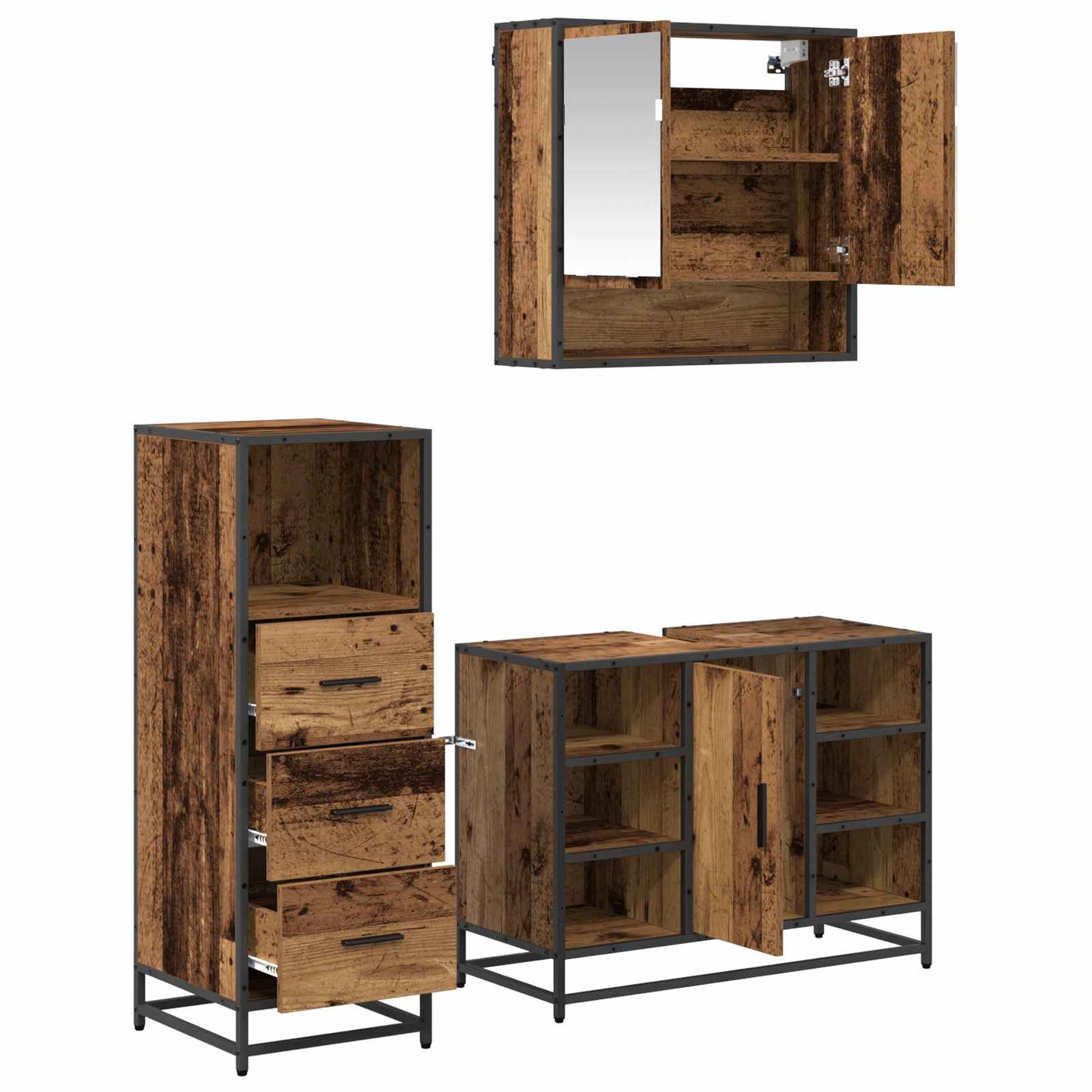 Set di mobili per il bagno con cassetto 3 pcs Legno vecchio | homemem39