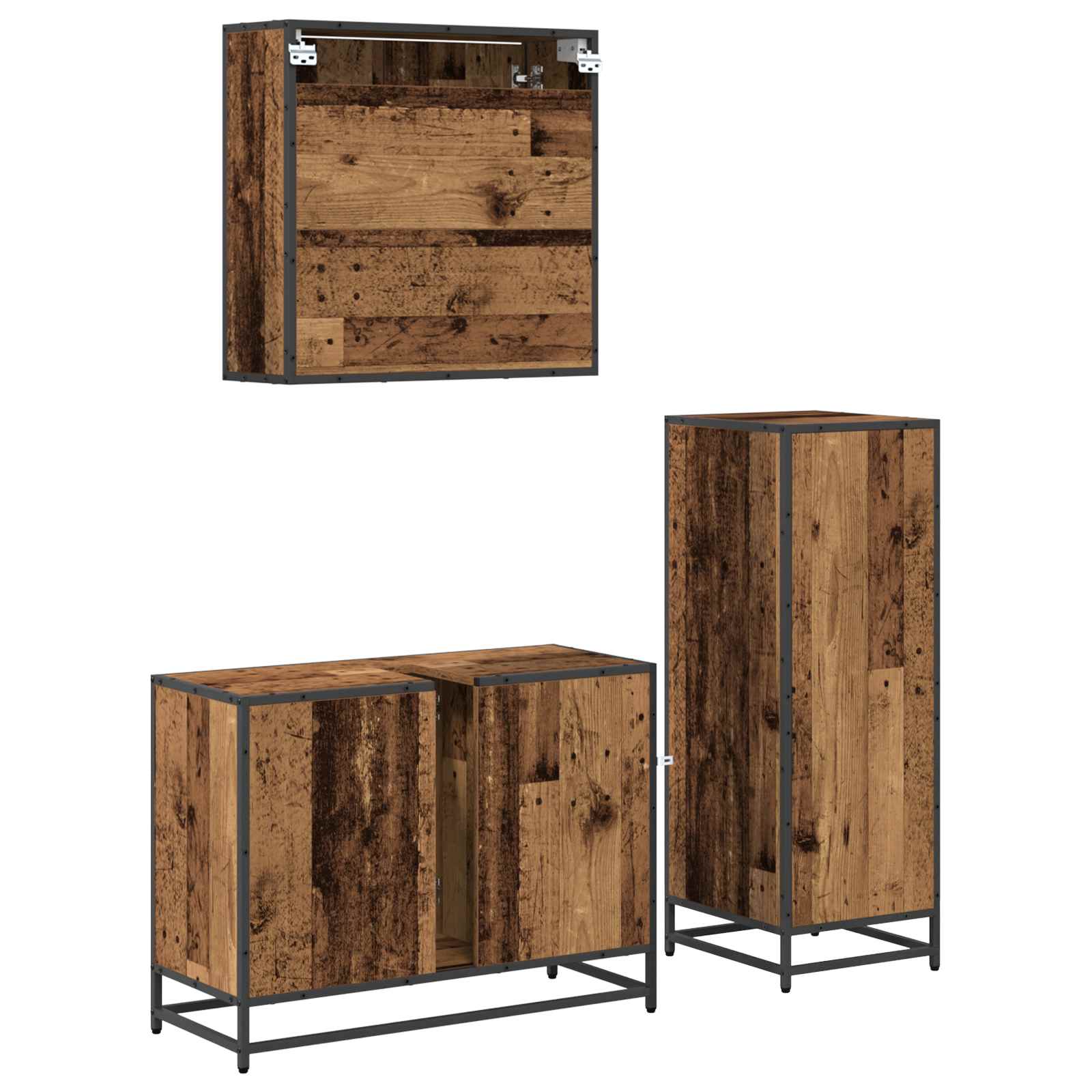 Set di mobili per il bagno con cassetto 3 pcs Legno vecchio | homemem39