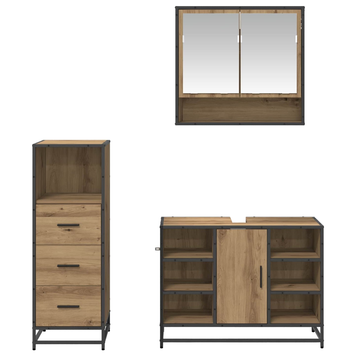 Set di mobili per il bagno 3 pz Rovere artigianale | homemem39