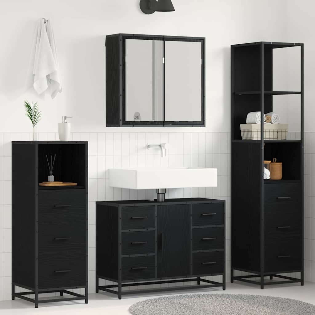 Set di mobili per il bagno 3 pcs Rovere Nero Legno multistrato