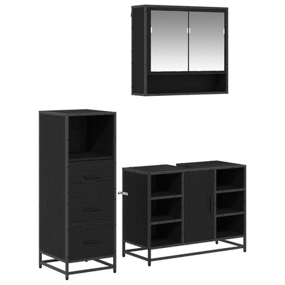 Set di mobili per il bagno 3 pcs Rovere Nero Legno multistrato | homemem39