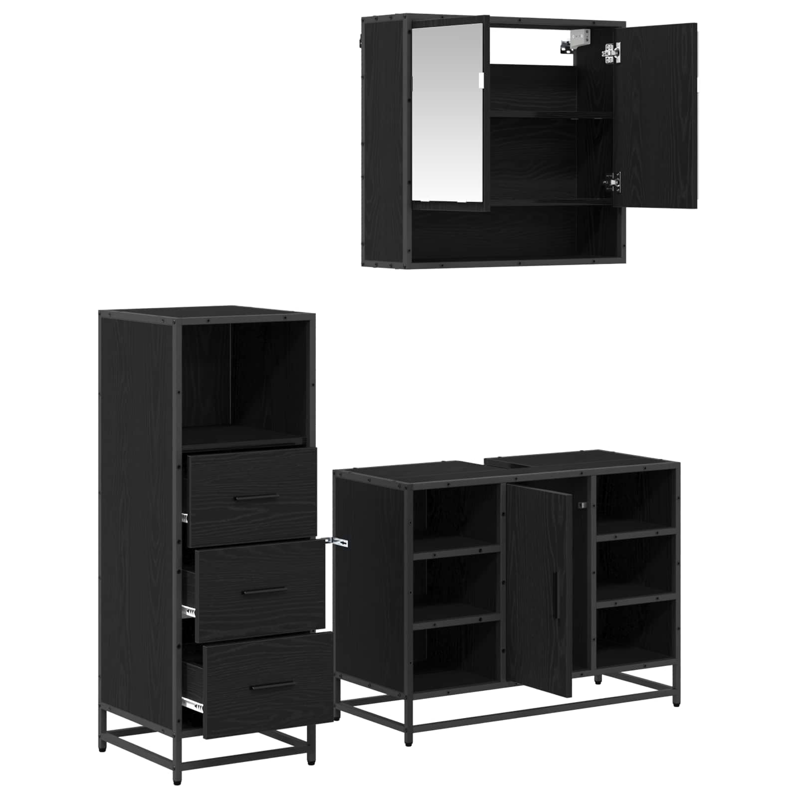 Set di mobili per il bagno 3 pcs Rovere Nero Legno multistrato | homemem39