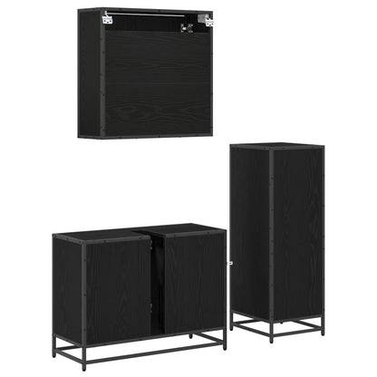 Set di mobili per il bagno 3 pcs Rovere Nero Legno multistrato | homemem39