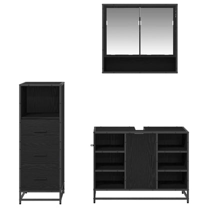 Set di mobili per il bagno 3 pcs Rovere Nero Legno multistrato | homemem39