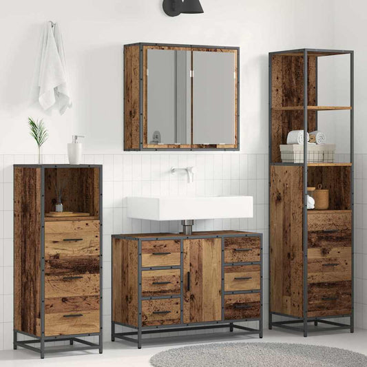 Set di mobili per il bagno con cassetto 4 pcs Legno vecchio | homemem39