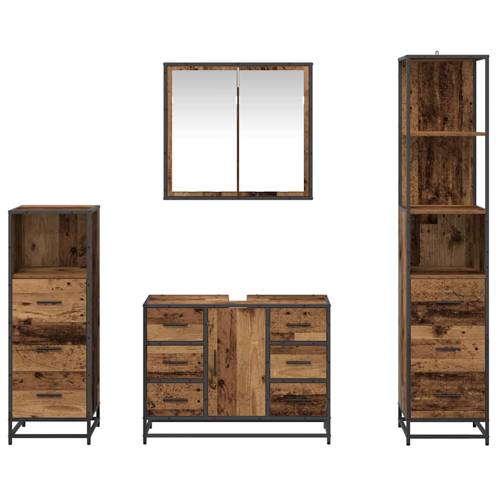 Set di mobili per il bagno con cassetto 4 pcs Legno vecchio | homemem39