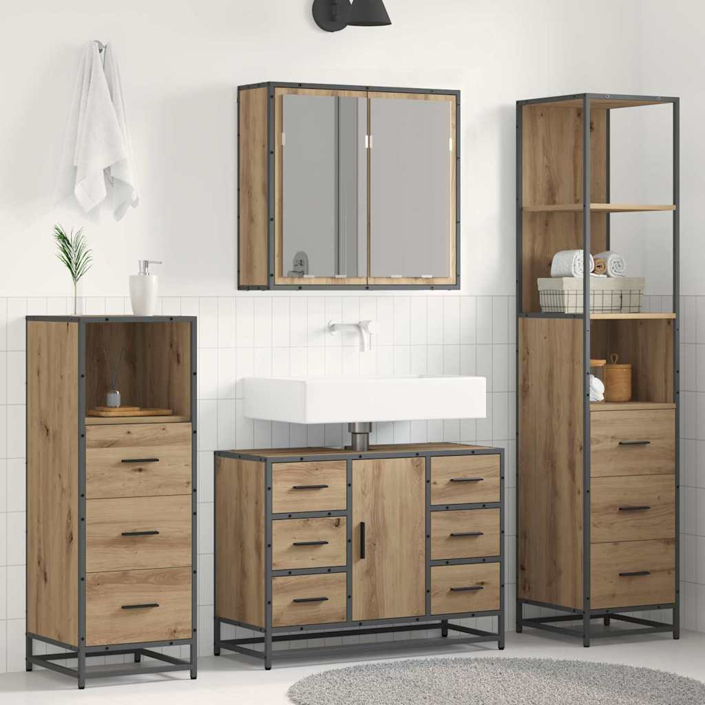 Set di mobili per il bagno 4 pz Rovere artigianale | homemem39
