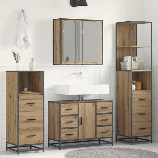 Set di mobili per il bagno 4 pz Rovere artigianale | homemem39