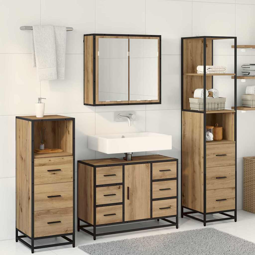 Set di mobili per il bagno 4 pz Rovere artigianale | homemem39