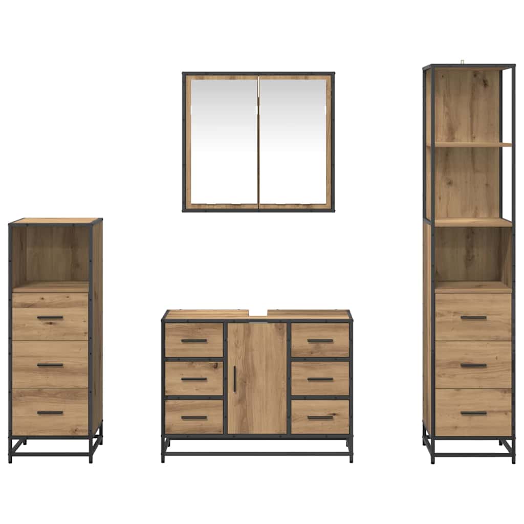 Set di mobili per il bagno 4 pz Rovere artigianale | homemem39