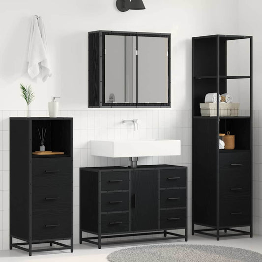 Set di mobili per il bagno 4 pcs Rovere Nero Legno multistrato | homemem39
