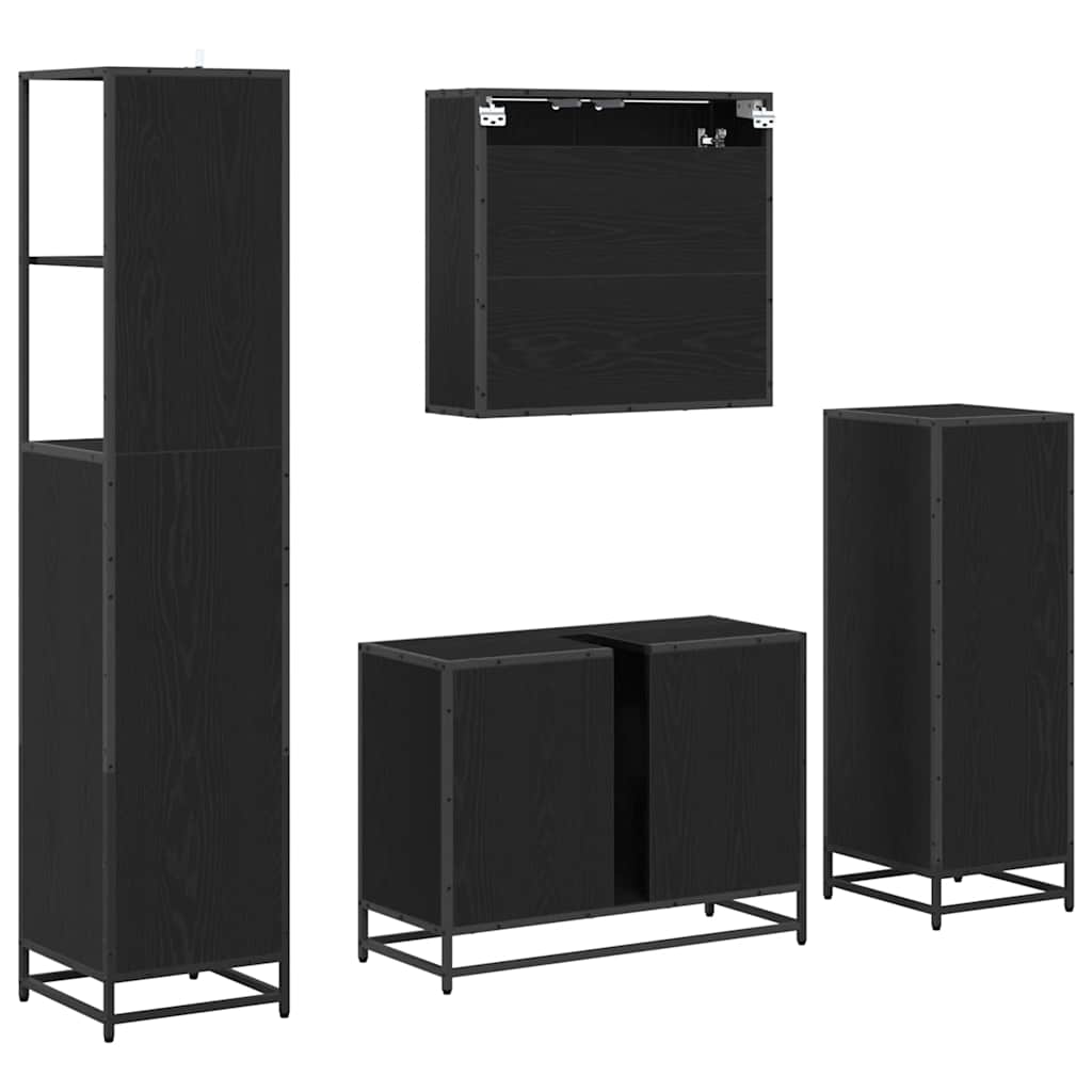 Set di mobili per il bagno 4 pcs Rovere Nero Legno multistrato
