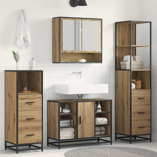 Set di mobili per il bagno 3 pz Rovere artigianale | homemem39