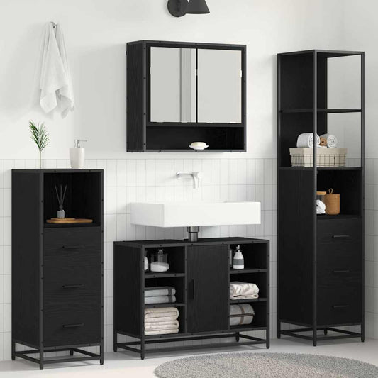 Set di mobili per il bagno 3 pcs Rovere Nero Legno multistrato | homemem39