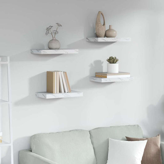 Scaffale da parete 4 pz Marmo Bianco 40 x 23,5 x 3,8 cm