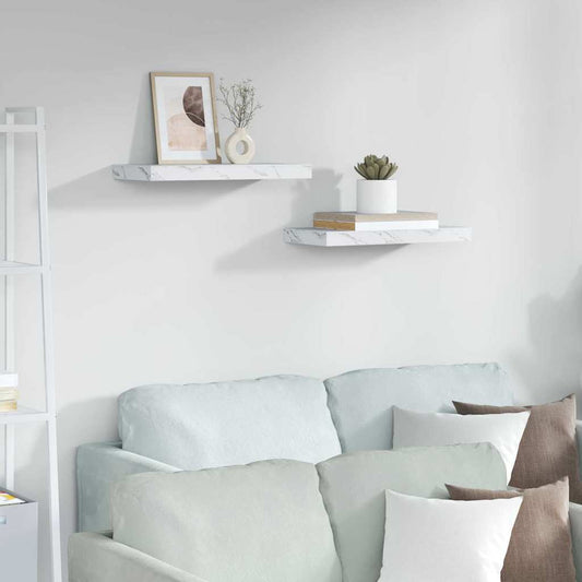 Scaffale da parete 2 pz Marmo Bianco 50 x 23,5 x 3,8 cm
