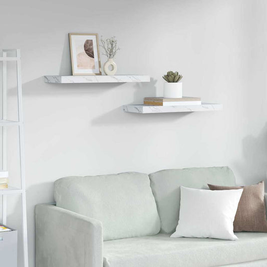 Scaffale da parete 2 pz Marmo Bianco 60 x 23,5 x 3,8 cm