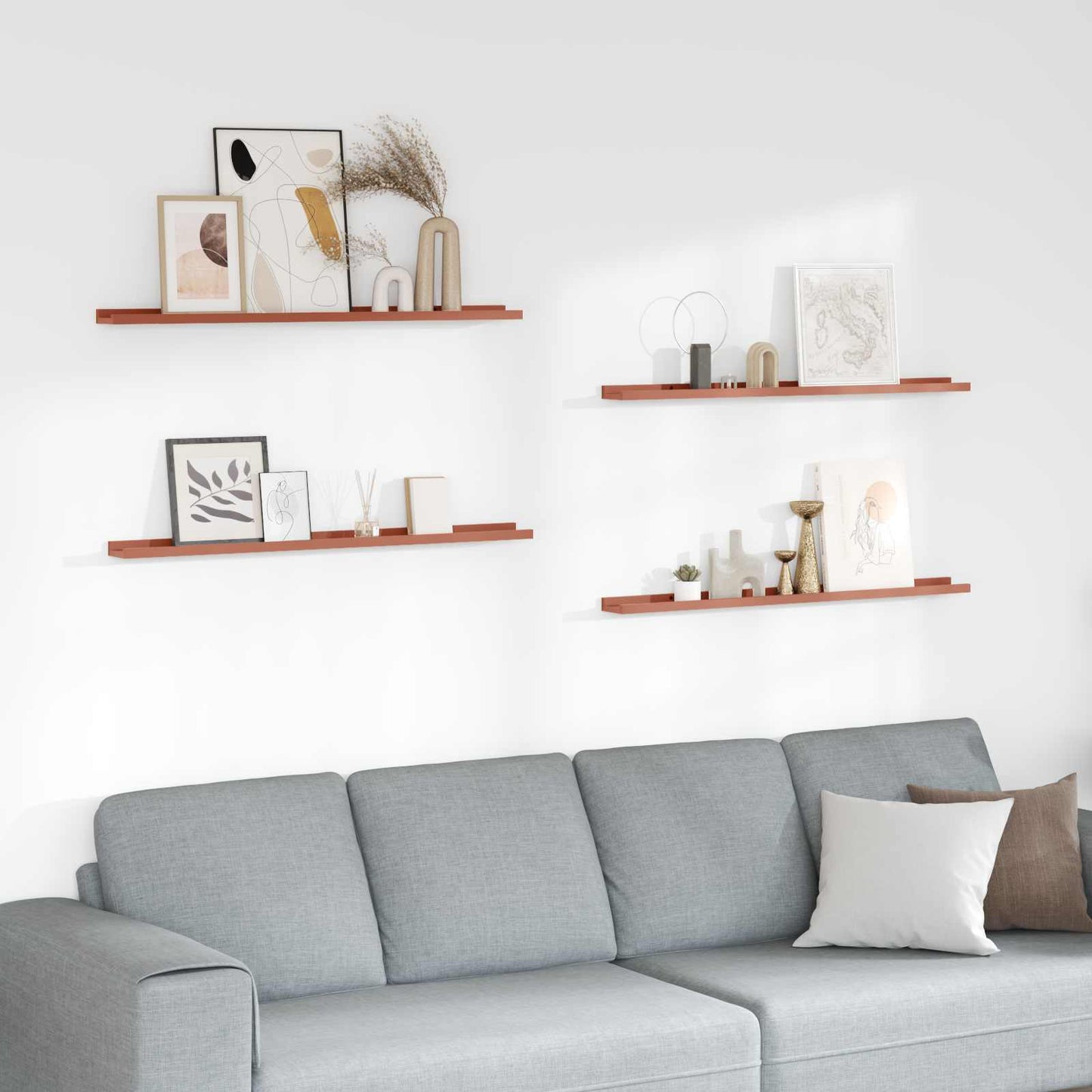 Scaffale da parete 4 pcs Rosso 100 x 9 x 3 cm Legno multistrato