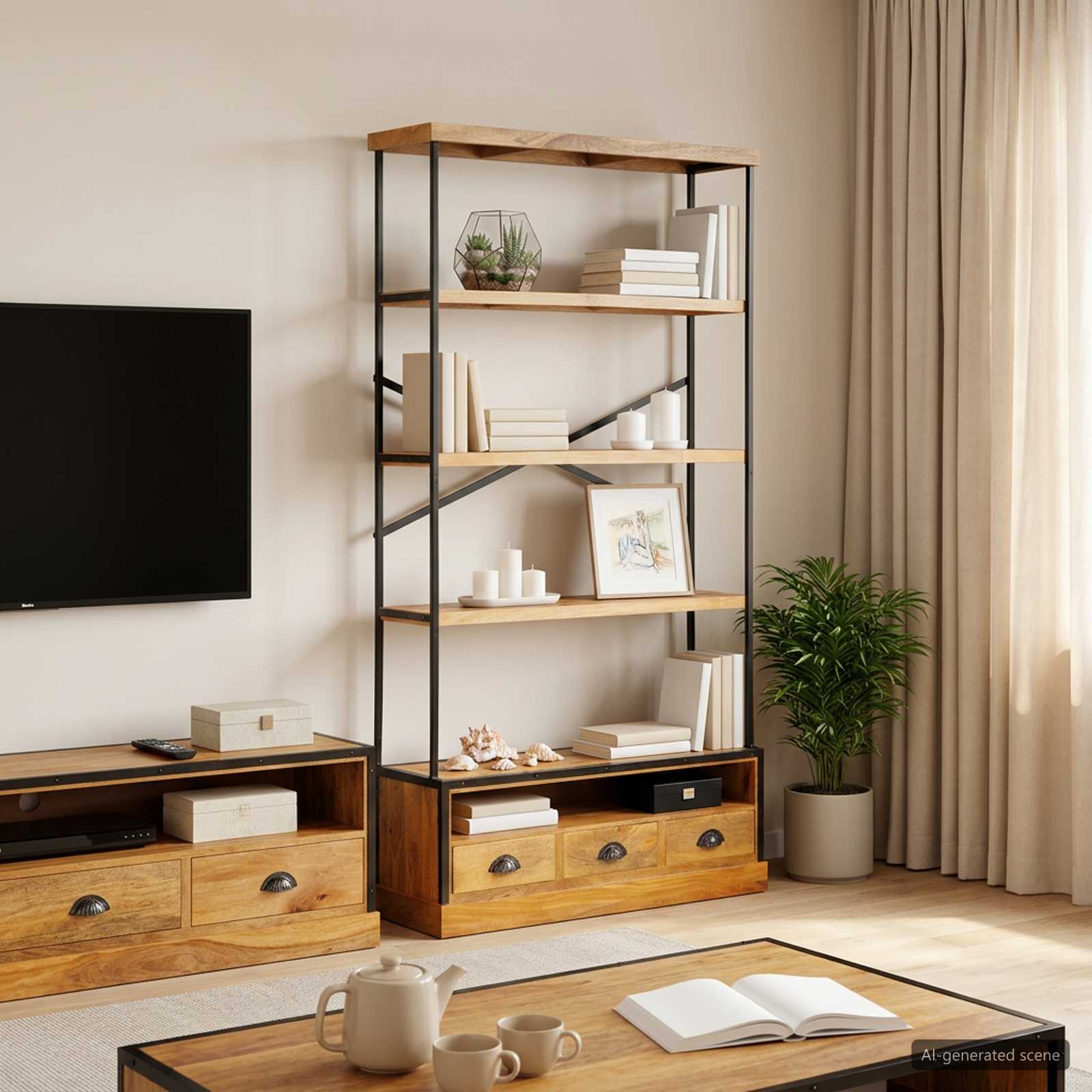 Scaffale a 5 ripiani Naturale 100 x 30 x 180 cm | homemem39