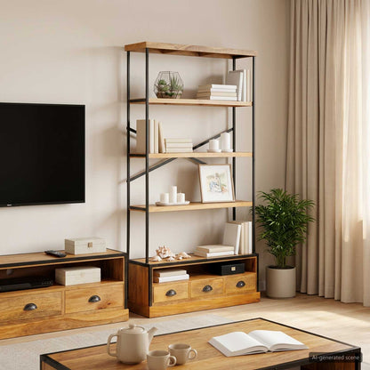 Scaffale a 5 ripiani Naturale 100 x 30 x 180 cm | homemem39