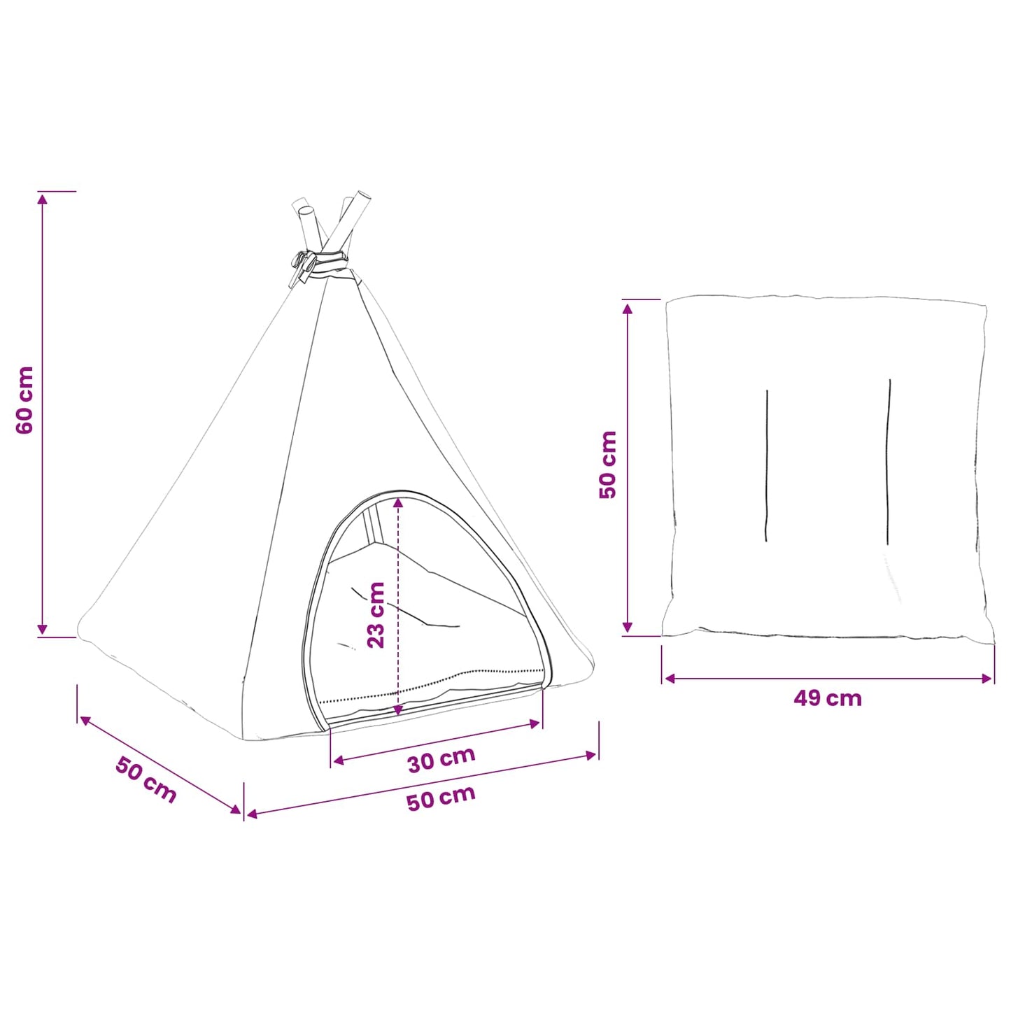 Tenda per animali con cuscino Bianco e Grigio 50 x 50 x 60 cm