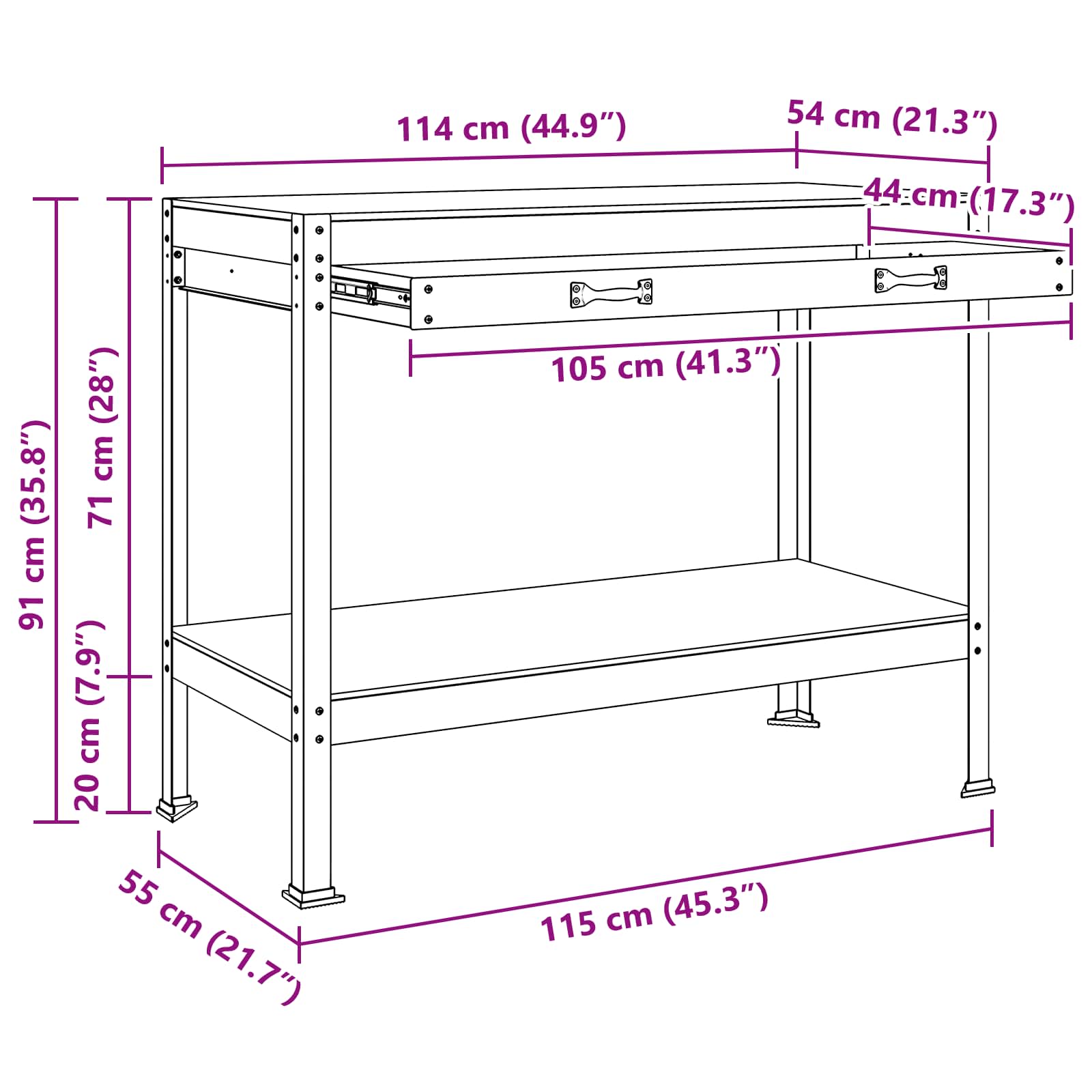 Banco da lavoro con cassetto Nero 114 x 54 x 91 cm | homemem39
