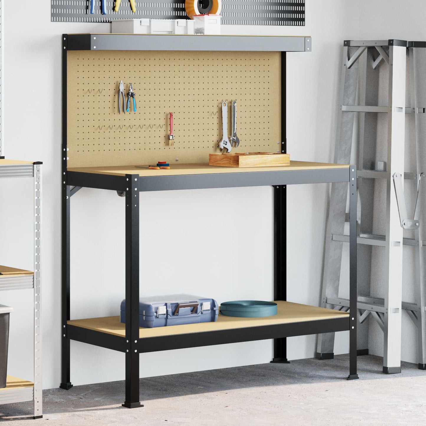 Banco da lavoro con lo scaffale Nero 114 x 54 x 145 cm
