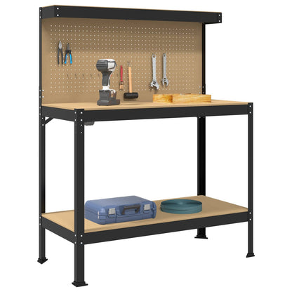Banco da lavoro con lo scaffale Nero 114 x 54 x 145 cm | homemem39