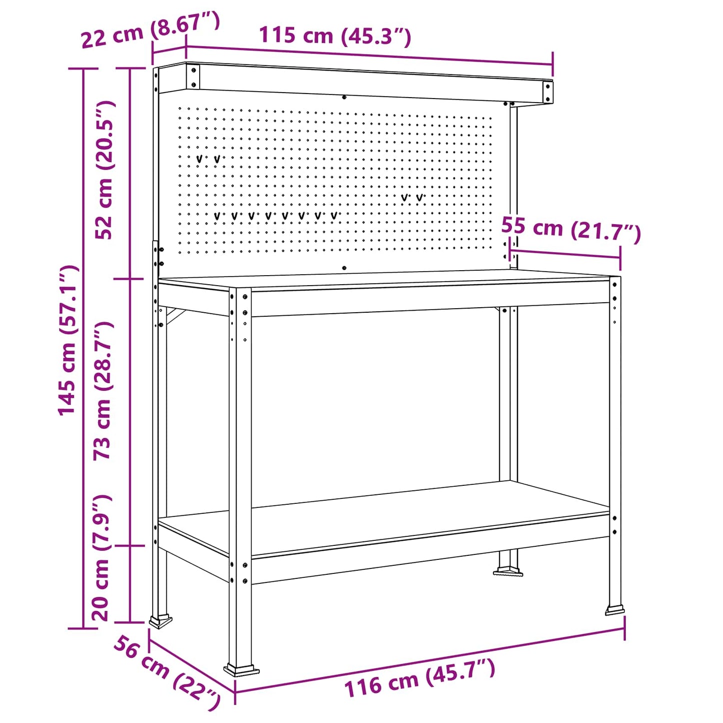 Banco da lavoro con lo scaffale Nero 114 x 54 x 145 cm | homemem39