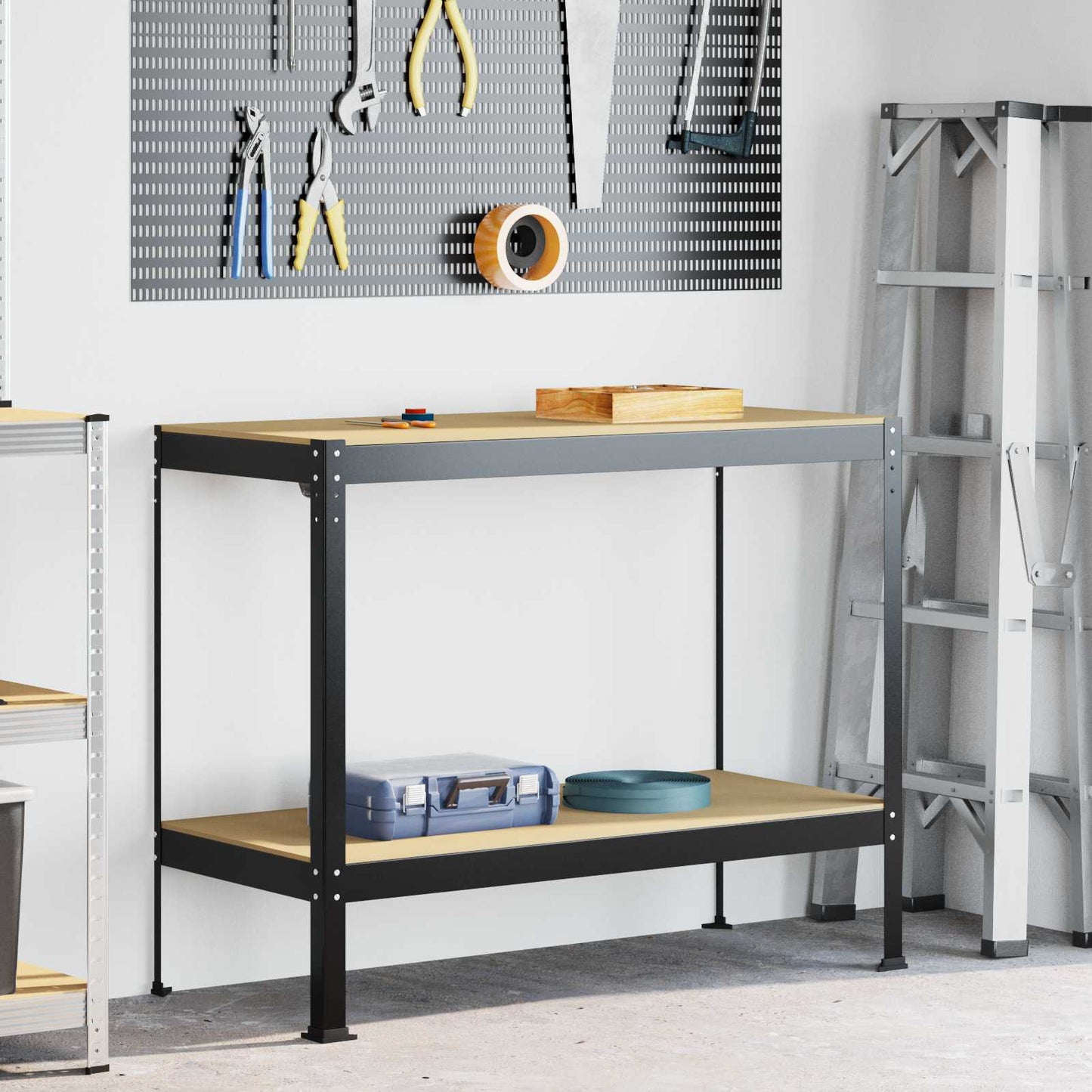 Banco da lavoro con lo scaffale Nero 115 x 55 x 91 cm | homemem39