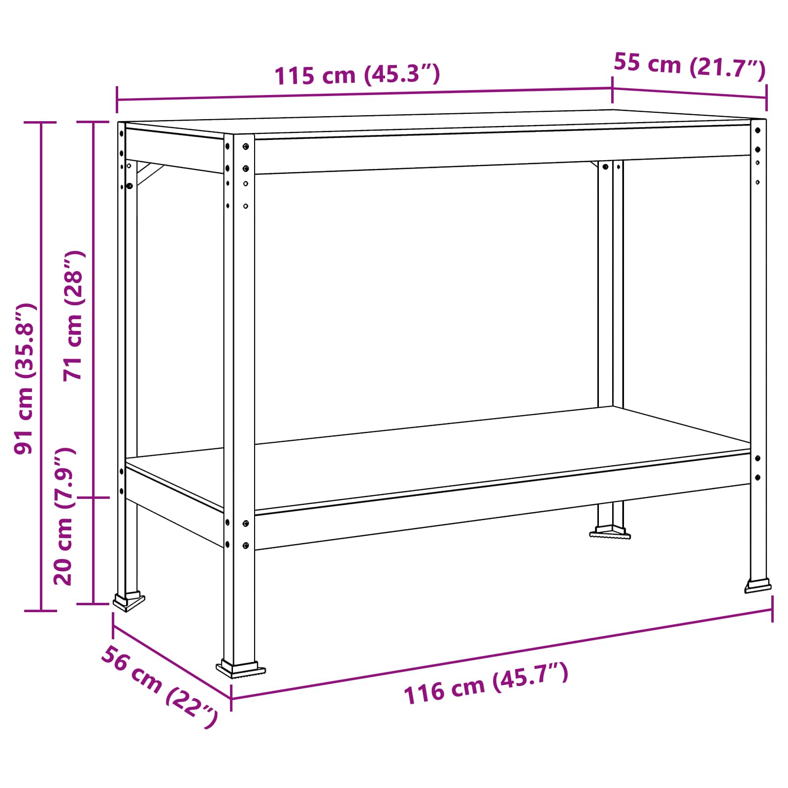 Banco da lavoro con lo scaffale Nero 115 x 55 x 91 cm | homemem39