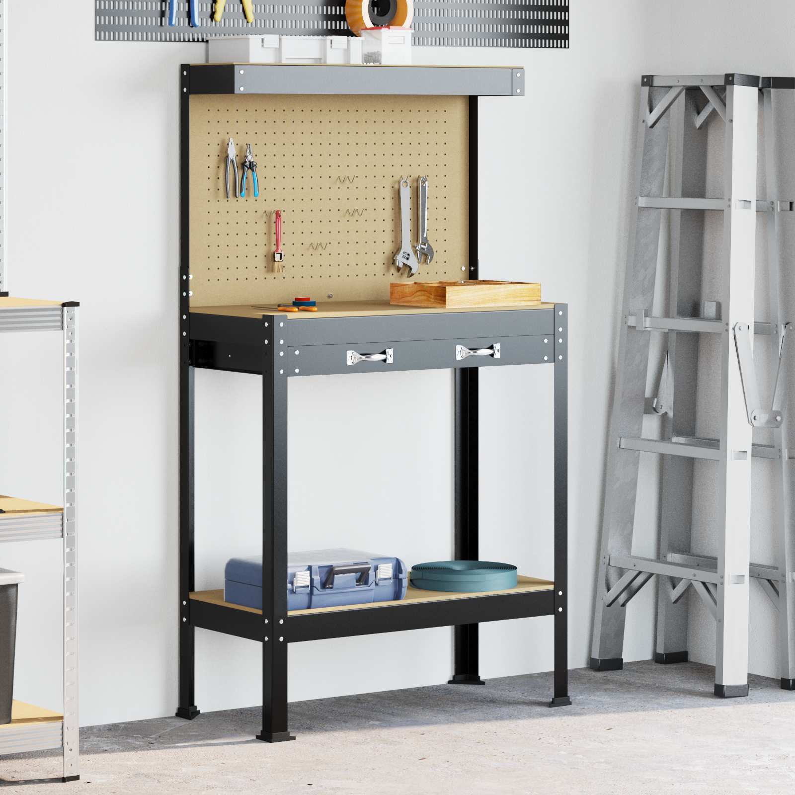 Banco da lavoro con cassetto Nero 81 x 41 x 145 cm | homemem39