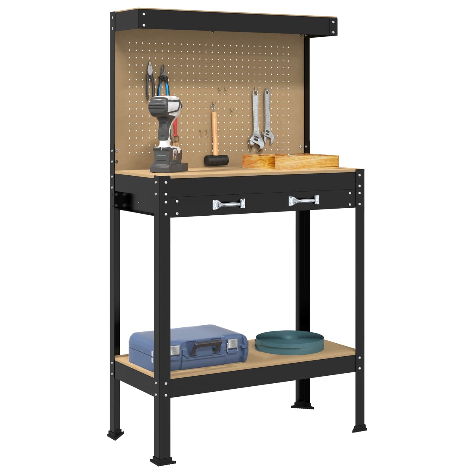 Banco da lavoro con cassetto Nero 81 x 41 x 145 cm | homemem39